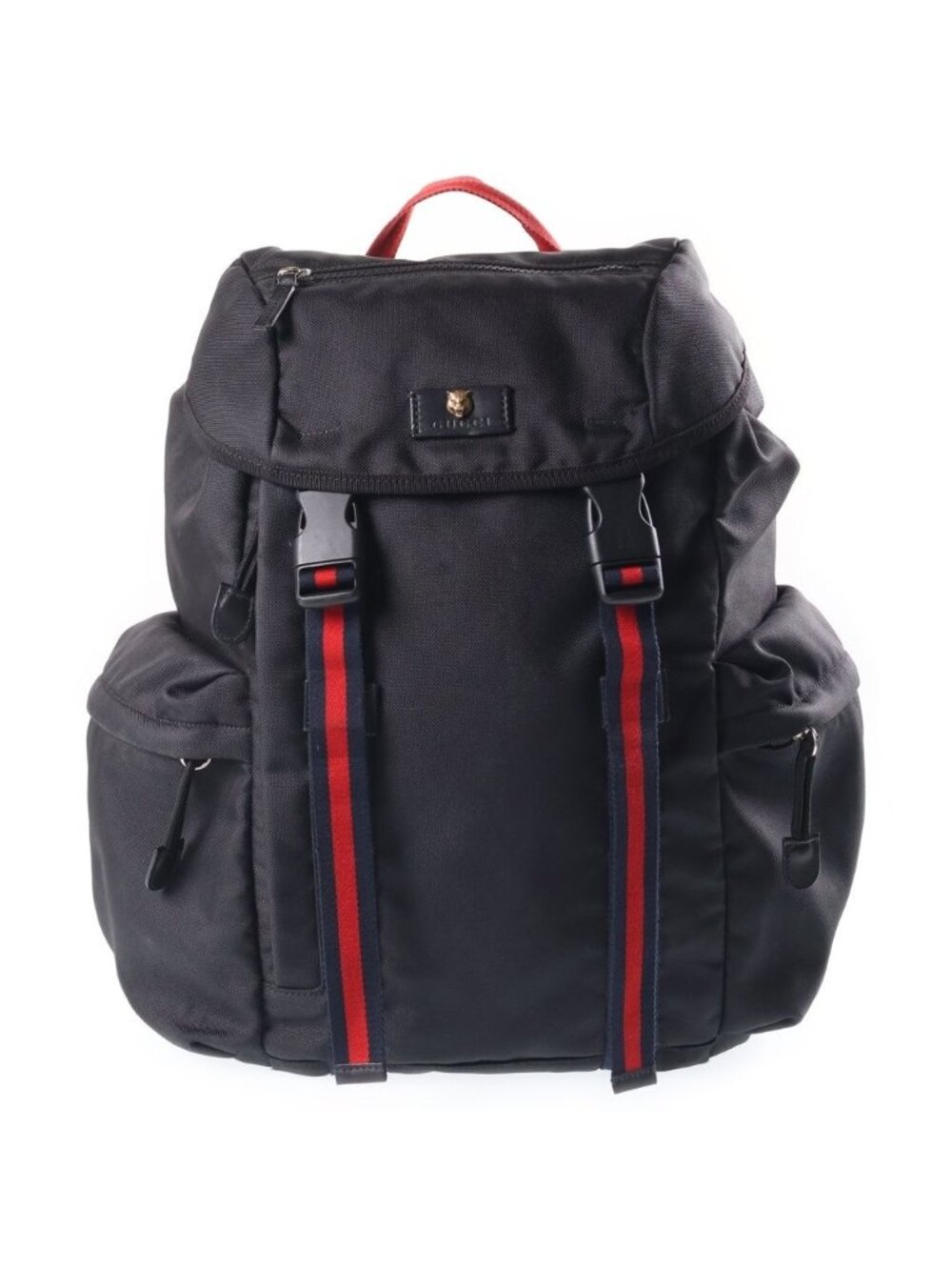Gucci Tiger Motif Nylon Backpack Black Gold